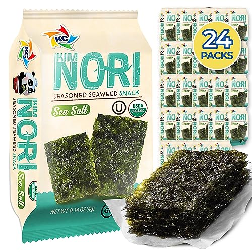KIMNORI Seasoned Seaweed Snacks Sheets – Organic Sea Salt Flavor 24 Individual Packs Roasted Crispy Premium 100% Natural Laver Kim Nori 4g 0.14 Ounce - Image 1