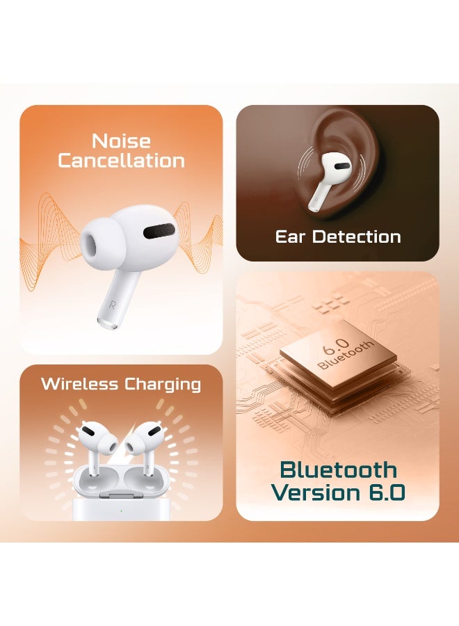 AcceOn True Wireless Earbuds with Bluetooth 6.0, Active Noise Cancellation, Smart Ear Detection & Wireless Charging Case – White - Image 2