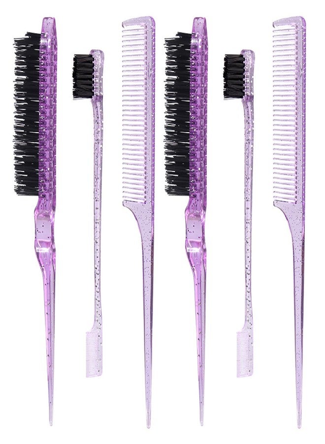LINYUEARUI 6PCS Purple Edge Lift Brush Set - Hair Styling Tools for Women, Kids & Baby - Slick Back, Teasing Comb - Image 1