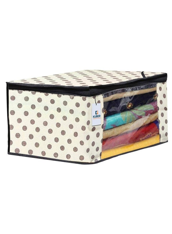 Kuber Industries Foldable Saree Covers With Zip|Polka Dots Wardrobe Organizer For Clothes|Transparent Window Keep 8 To 10 Saree|Suitable for Lehenga, Suit, Dress|Pack of 3 (Black & Beige) - Image 2