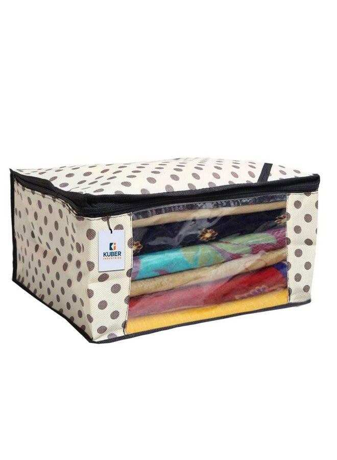 Kuber Industries Foldable Saree Covers With Zip|Polka Dots Wardrobe Organizer For Clothes|Transparent Window Keep 8 To 10 Saree|Suitable for Lehenga, Suit, Dress|Pack of 3 (Black & Beige) - Image 3