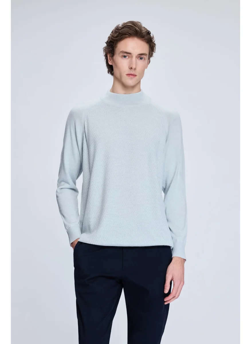 Hatemoğlu Gray Regular Fit Jacquard Half Turtleneck Wool Sweater