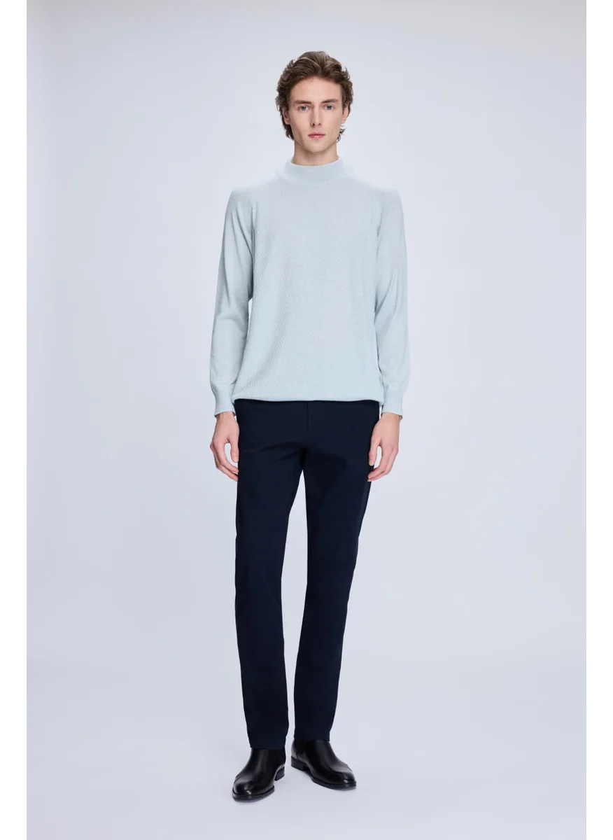 Hatemoğlu Gray Regular Fit Jacquard Half Turtleneck Wool Sweater