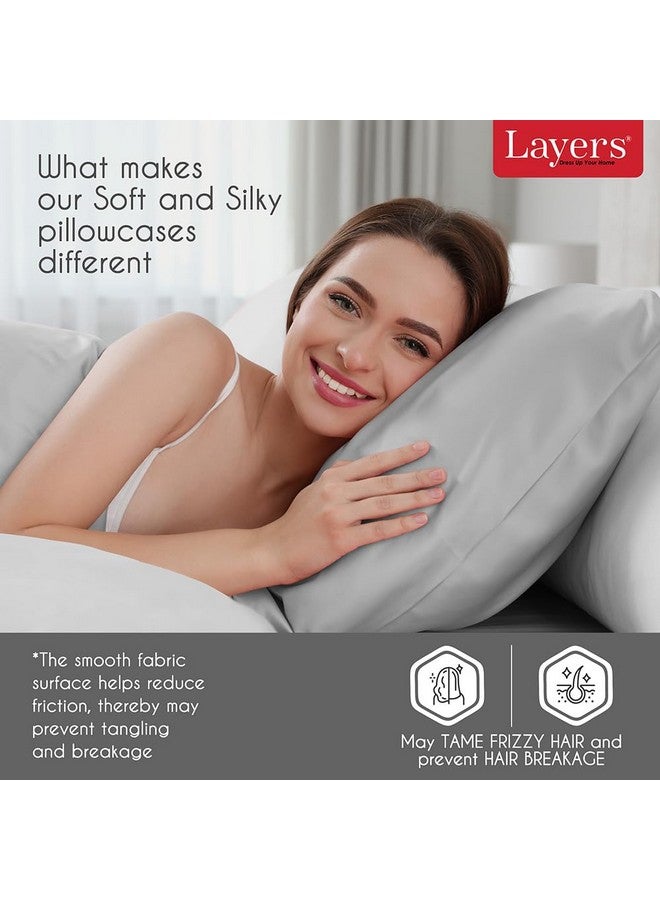 Layers Micro Satin Silky Pillow Cover Set & Drawstring Pouch (Pack of 2) |Durable Satin Pillow Cover with Envelope Closure | Luxury Satin Pillow Covers | Cozy Micro Satin Pillow Covers - 85 GSM, Gray - Image 3