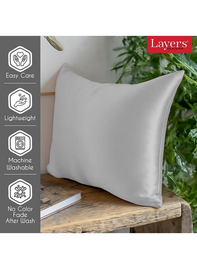 Layers Micro Satin Silky Pillow Cover Set & Drawstring Pouch (Pack of 2) |Durable Satin Pillow Cover with Envelope Closure | Luxury Satin Pillow Covers | Cozy Micro Satin Pillow Covers - 85 GSM, Gray - Image 2