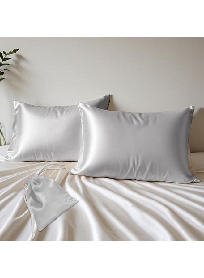 Layers Micro Satin Silky Pillow Cover Set & Drawstring Pouch (Pack of 2) |Durable Satin Pillow Cover with Envelope Closure | Luxury Satin Pillow Covers | Cozy Micro Satin Pillow Covers - 85 GSM, Gray - Image 1