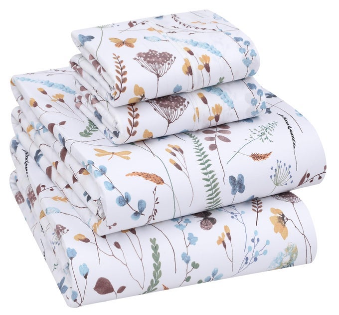 100 COTTON FULL SIZE BED SHEETS 4 PIECES SOFT BREATHABLE PERCALE WEAVE BEDDING DEEP POCKET 16 HOTEL STANDARD CRISP COOL FEEL DURABLE PERFECT SHEET SET FLORAL FERN CLASS