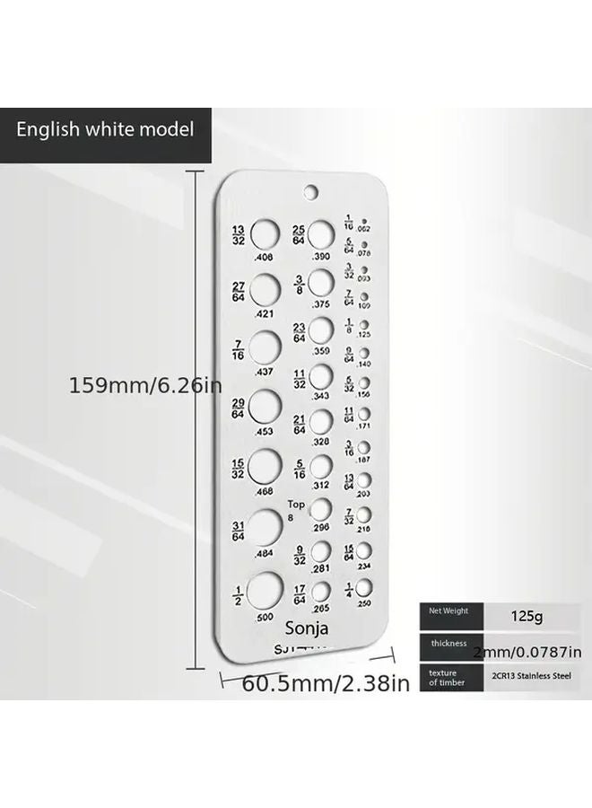 White Stainless Steel Drill Bit Gauge Dual Scale Metric Imperial Measurement Tool - Image 4