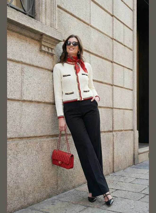 ليلا كارديجان قصير نسائي بأزرار ولون متداخل بياقة دائرية وقصة عادية من ليلا بريميوم