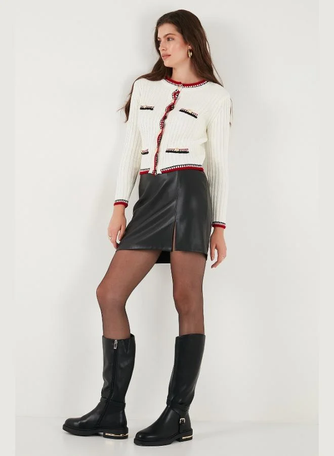 ليلا كارديجان قصير نسائي بأزرار ولون متداخل بياقة دائرية وقصة عادية من ليلا بريميوم