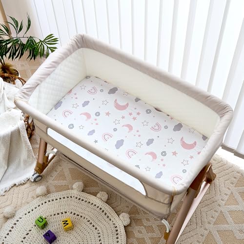 NacoMoco 4 Pack Bedside Bassinet Sheets - 35"x20" Bassinet Sheets for Newton, Ezebaby, AMKE & Other Large Bedside Sleeper | Ultra Soft & Skin Friendly Bassinet Fitted Sheet for Girls - Image 2