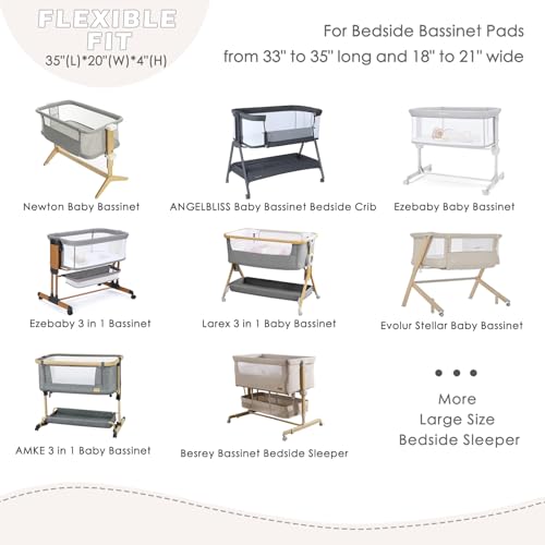 NacoMoco 4 Pack Bedside Bassinet Sheets - 35"x20" Bassinet Sheets for Newton, Ezebaby, AMKE & Other Large Bedside Sleeper | Ultra Soft & Skin Friendly Bassinet Fitted Sheet for Girls - Image 4