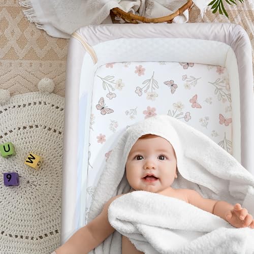 NacoMoco 4 Pack Bedside Bassinet Sheets - 35"x20" Bassinet Sheets for Newton, Ezebaby, AMKE & Other Large Bedside Sleeper | Ultra Soft & Skin Friendly Bassinet Fitted Sheet for Girls - Image 3