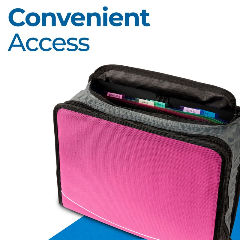 Case it Case-it Mighty Zip Tab Zipper Binder, 3" O-Ring with 5-Color tabbes, Expanding File Folder and Shoulder Strap and Handle, D-146-Light Pink - Image 2