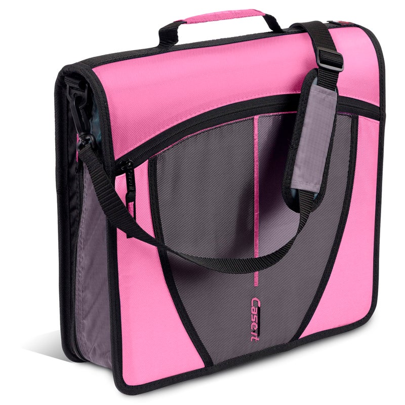 Case it Case-it Mighty Zip Tab Zipper Binder, 3" O-Ring with 5-Color tabbes, Expanding File Folder and Shoulder Strap and Handle, D-146-Light Pink - Image 1