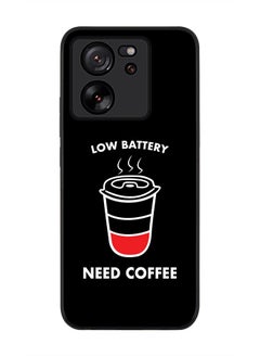 Stylizedd Rugged Black Edge case for Xiaomi 13T / Xiaomi 13T Pro, Slim fit Soft Flexible Rubber Edges Anti Drop Cover - Low battery need coffee  - Image 1