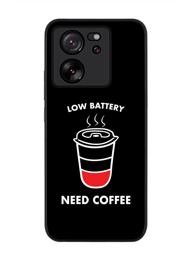 Stylizedd Rugged Black Edge case for Xiaomi 13T / Xiaomi 13T Pro, Slim fit Soft Flexible Rubber Edges Anti Drop Cover - Low battery need coffee - Image 1