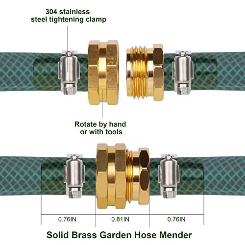 Biswing Garden Hose Repair Connector with Stainless Steel Clamps, 5/8" Barb x 3/4" GHT Thread Aluminum Water Hose Pipe Repair Kit, Female and Male Hose Connectors, 4 Pack - Image 2