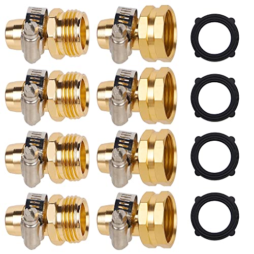 Biswing Garden Hose Repair Connector with Stainless Steel Clamps, 5/8" Barb x 3/4" GHT Thread Aluminum Water Hose Pipe Repair Kit, Female and Male Hose Connectors, 4 Pack - Image 1