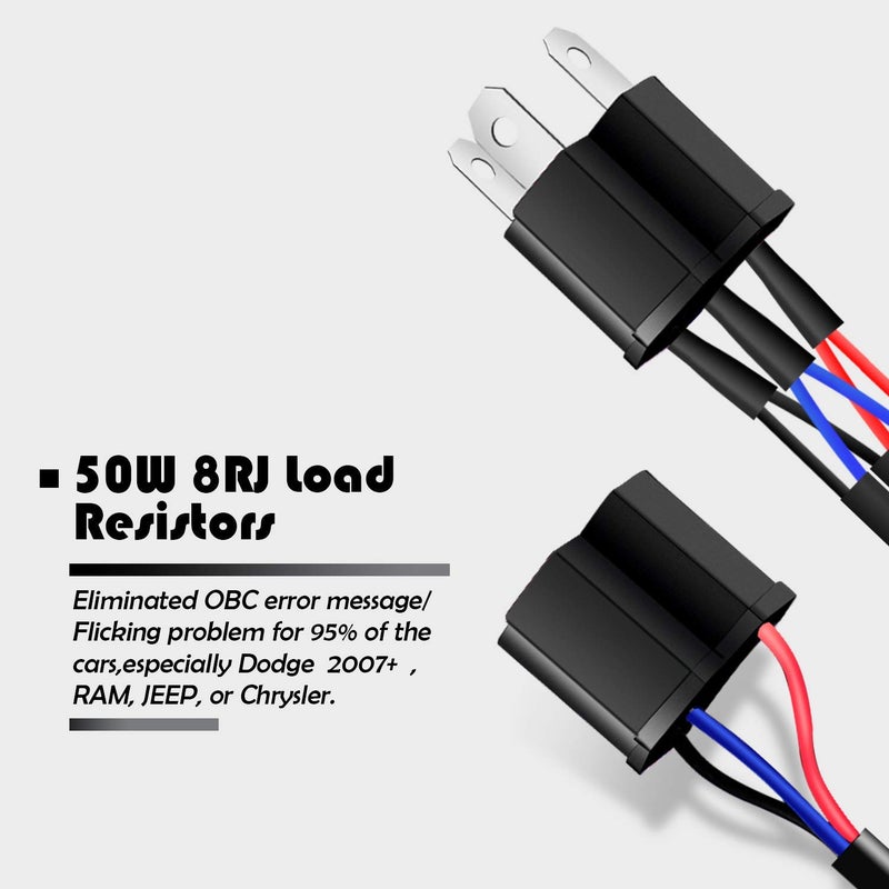 Onex H4 9003 LED Load Resistor Kit 50W 8ohm Headlight Bulb Relay Harness Adapter Anti Flicker Error Decoder Warning Canceller - Image 4