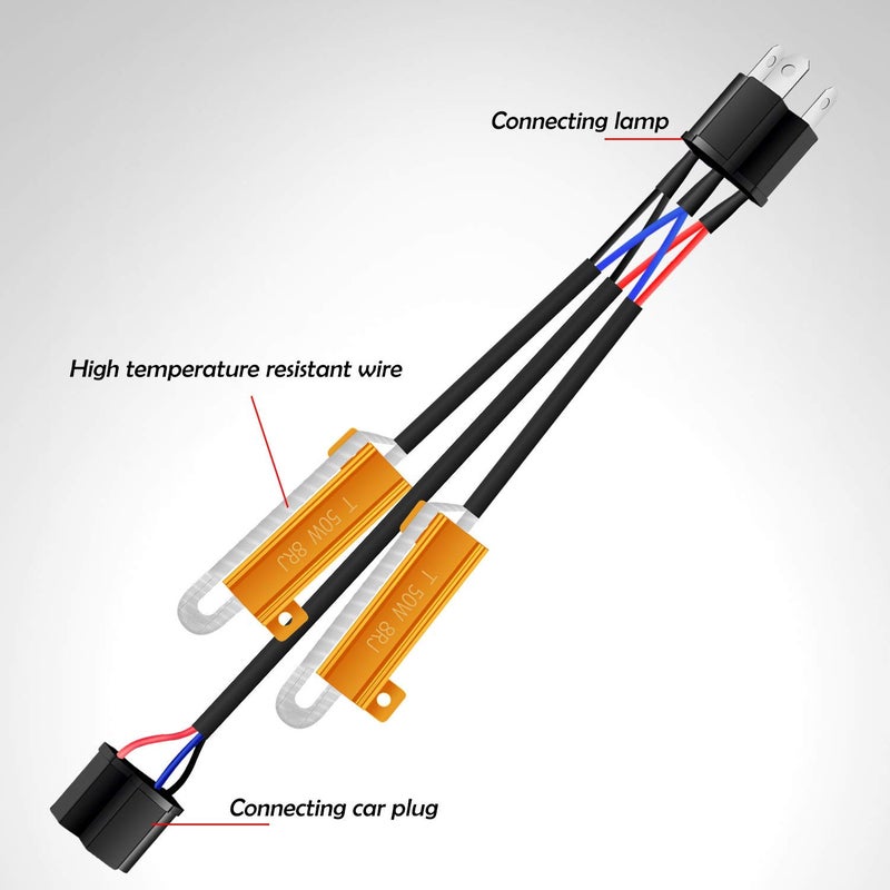 Onex H4 9003 LED Load Resistor Kit 50W 8ohm Headlight Bulb Relay Harness Adapter Anti Flicker Error Decoder Warning Canceller - Image 5