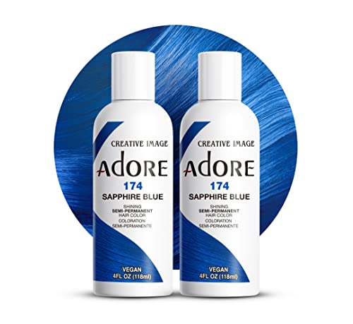 Adore Semi Permanent Hair Color Vegan and CrueltyFree Blue Hair Dye 4 Fl Oz 174 Sapphire Blue Pack of 2