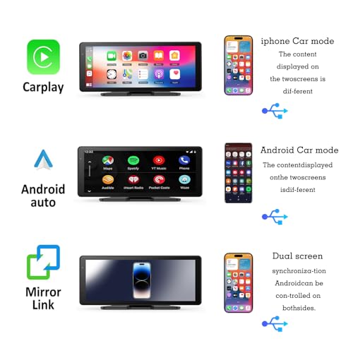 EVERSECU Carplay & Android Auto with Dash Cam - 8.1" HD IPS Touch Car Play Screen for Car, 4K Front & 1080P Rear Camera, Loop Recording, Bluetooth Audio, Mirror Link, GPS - Image 4