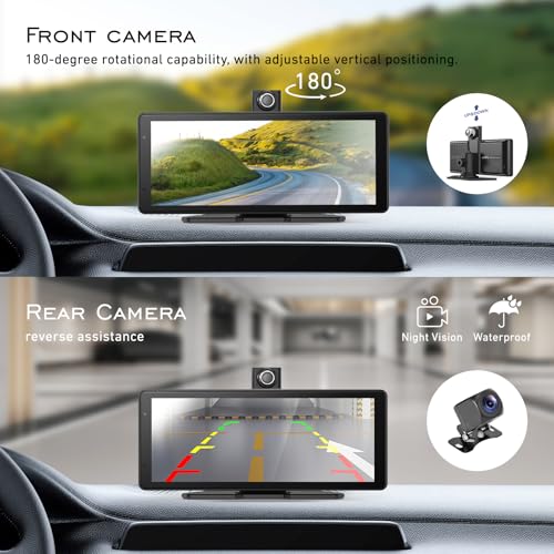 EVERSECU Carplay & Android Auto with Dash Cam - 8.1" HD IPS Touch Car Play Screen for Car, 4K Front & 1080P Rear Camera, Loop Recording, Bluetooth Audio, Mirror Link, GPS - Image 2