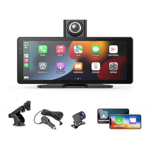 EVERSECU Carplay & Android Auto with Dash Cam - 8.1" HD IPS Touch Car Play Screen for Car, 4K Front & 1080P Rear Camera, Loop Recording, Bluetooth Audio, Mirror Link, GPS - Image 1