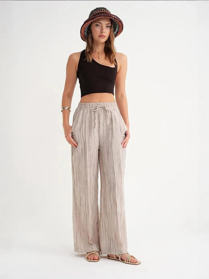 MixRay Mixray High Waist Textured Wide Leg Pants