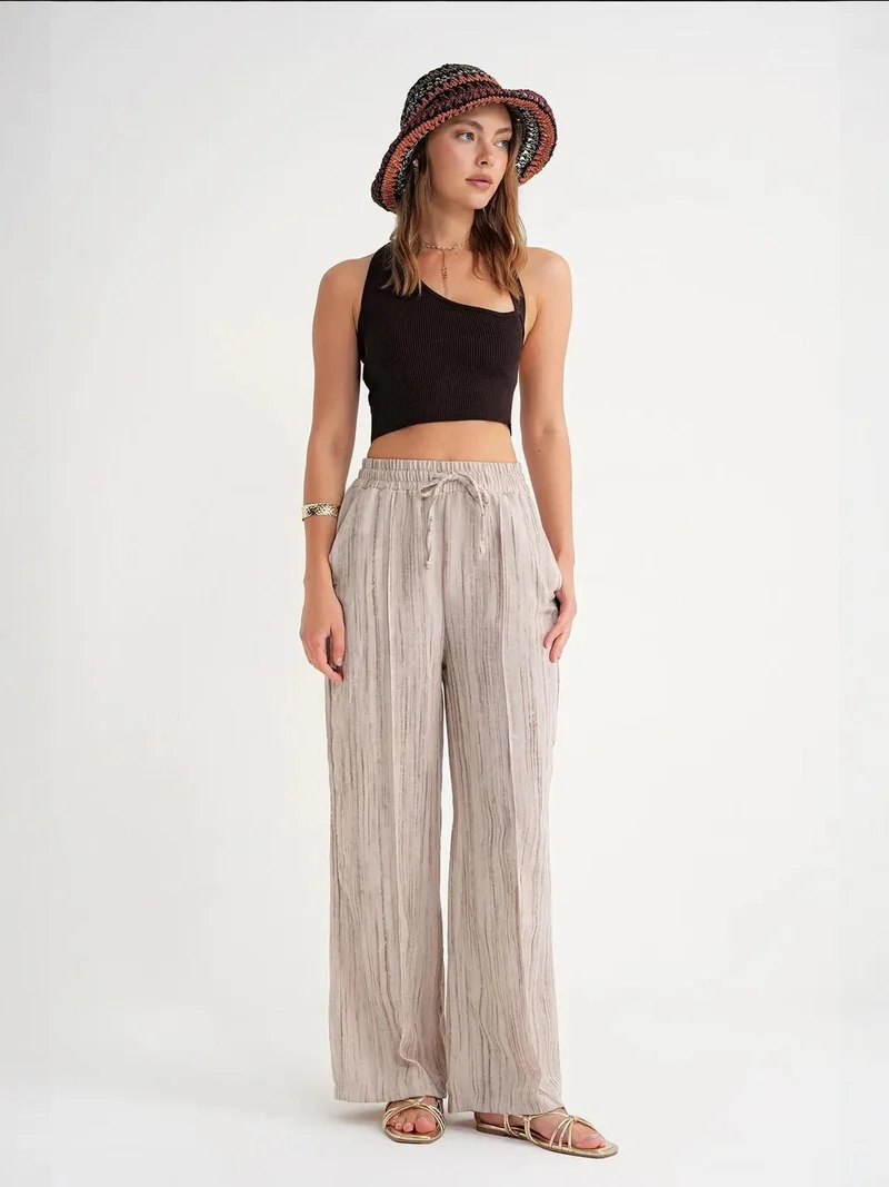 MixRay Mixray High Waist Textured Wide Leg Pants