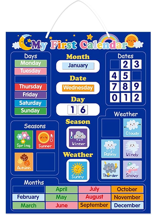 erorex Learning Resources Calendar And Weather Pocket Chart My First Calendar For Kids Toddlers Magnetic Calendar For Classroom Preschool Educational Wall Calendar Kids Learning Calendar - Image 1