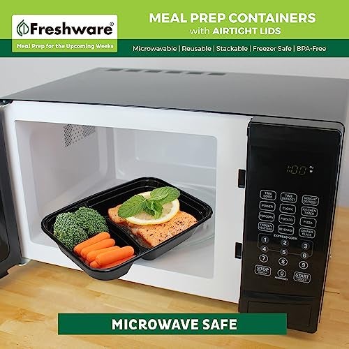 Freshware Meal Prep Containers [50 Pack] 2 Compartment with Lids, Food Storage Containers, Bento Box, BPA Free, Stackable, Microwave/Dishwasher/Freezer Safe (28 oz) - Image 3