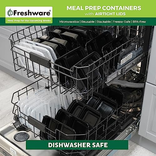 Freshware Meal Prep Containers [50 Pack] 2 Compartment with Lids, Food Storage Containers, Bento Box, BPA Free, Stackable, Microwave/Dishwasher/Freezer Safe (28 oz) - Image 4