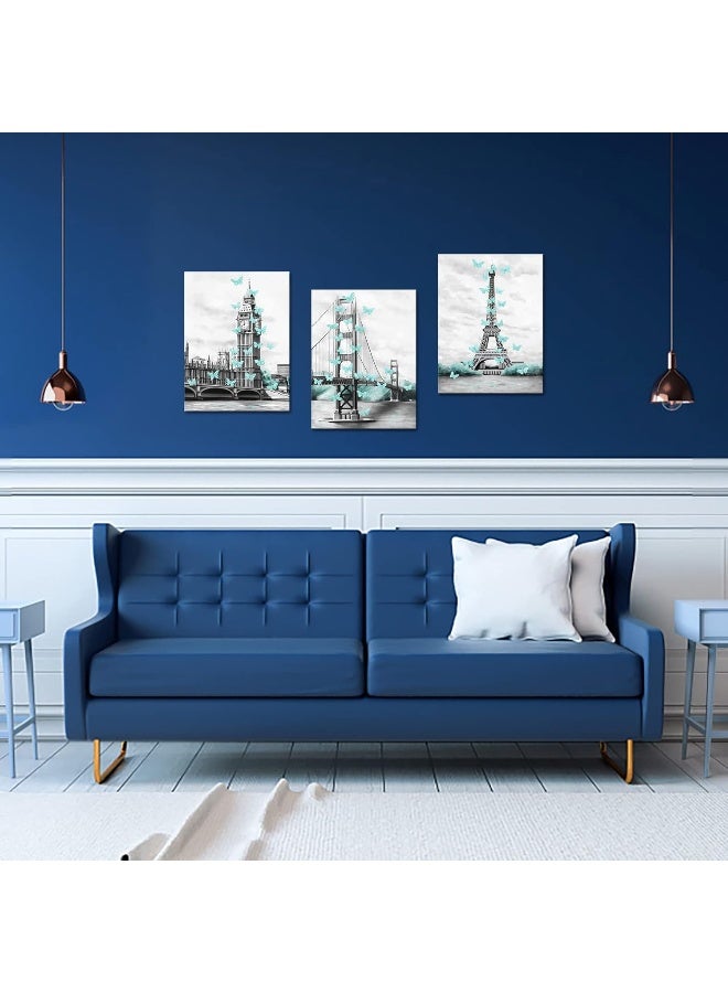 Home Trove Sechars Paris Eiffel Tower Decor For Bedroom Glam London Big Ben Tower Eiffel Golden Gate Bridge With Butterflies Poster Art Painting Prints - Image 4