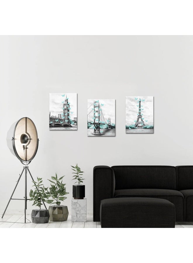 Home Trove Sechars Paris Eiffel Tower Decor For Bedroom Glam London Big Ben Tower Eiffel Golden Gate Bridge With Butterflies Poster Art Painting Prints - Image 5