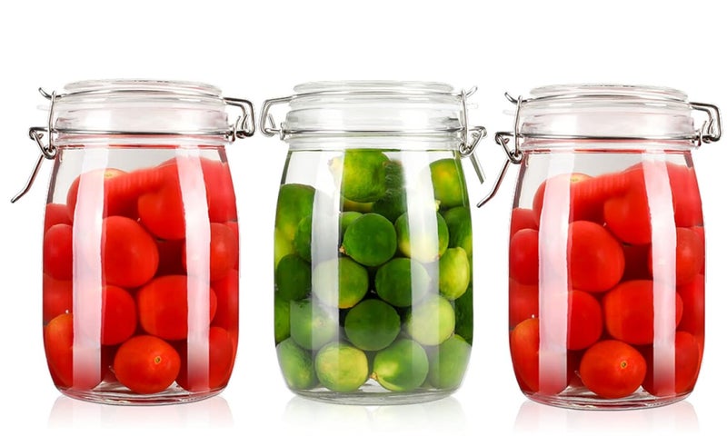 pepplo Glass Kitchen Storage Canister Mason Jars with Lids, 1000ml Airtight Glass Canister with Hinged Lid，Perfect for Kitchen Canning Cereal,Pasta,Sugar,Beans (1000ML, Pack of 3) - Image 1