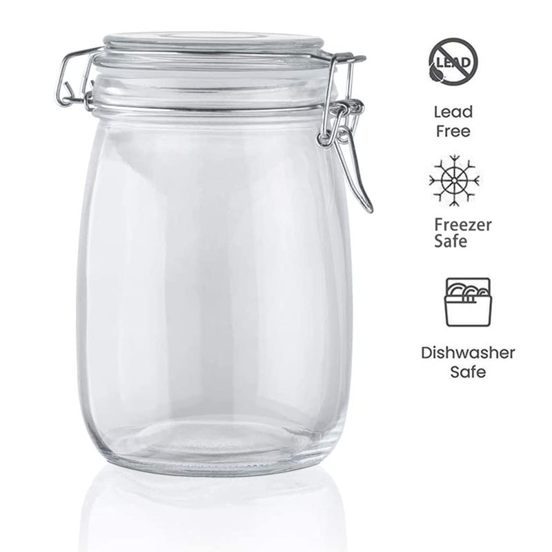 pepplo Glass Kitchen Storage Canister Mason Jars with Lids, 1000ml Airtight Glass Canister with Hinged Lid，Perfect for Kitchen Canning Cereal,Pasta,Sugar,Beans (1000ML, Pack of 3) - Image 4