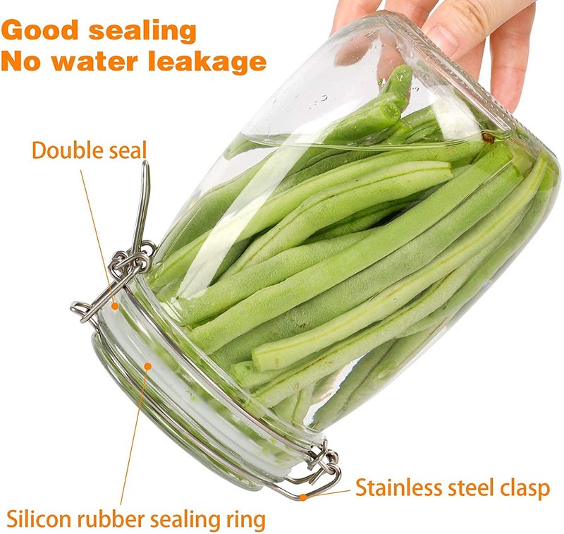pepplo Glass Kitchen Storage Canister Mason Jars with Lids, 1000ml Airtight Glass Canister with Hinged Lid，Perfect for Kitchen Canning Cereal,Pasta,Sugar,Beans (1000ML, Pack of 3) - Image 2