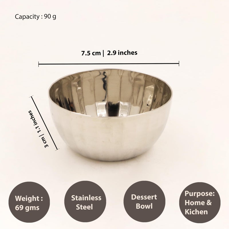 Spillbox Stainless Steel Hammered Bowl|Quarter Plates| Snack Plate|Nasta Plate| Dessert Plate Set| Side Dish Cup|Mirror Finish| BPA Free(SS Ribbed Sidedish Bowl) (Pack of 4) - Image 5