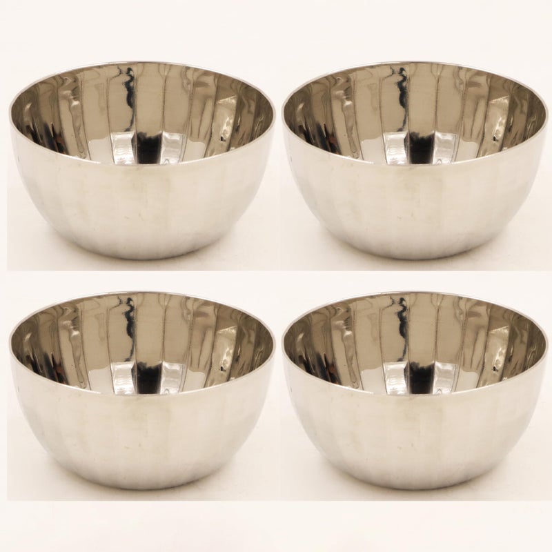 Spillbox Stainless Steel Hammered Bowl|Quarter Plates| Snack Plate|Nasta Plate| Dessert Plate Set| Side Dish Cup|Mirror Finish| BPA Free(SS Ribbed Sidedish Bowl) (Pack of 4) - Image 1