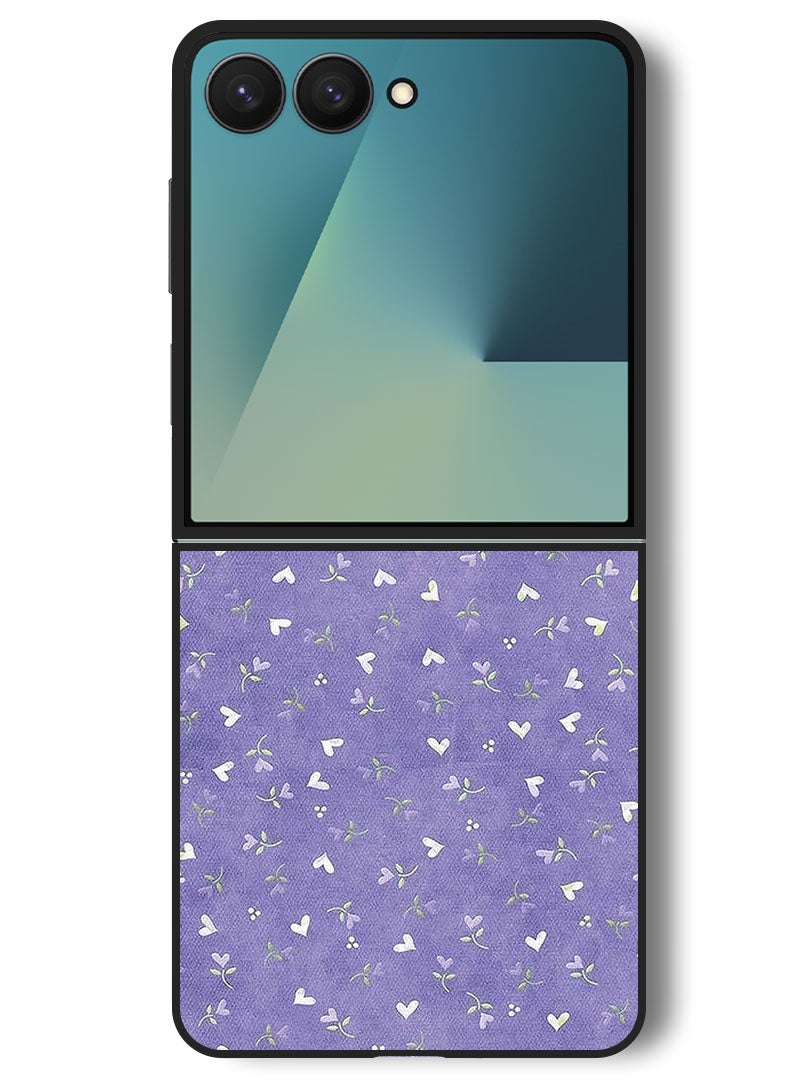 Theodor Case Compatible with Samsung Galaxy Z Flip 7 - 6.9 Inch Protection Shockproof Bumper Cover Hearts Purple Background - Image 1