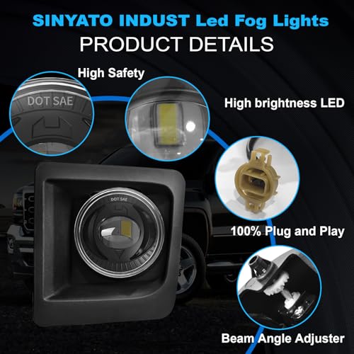 SINYATO INDUST LED Fog Lights Compatible with 2014-2015 GMC Sierra 1500, Bumper Driving LED Fog Lamp Assembly Replacement FogLight Kit, DOT Certified（1 Pair） - Image 2