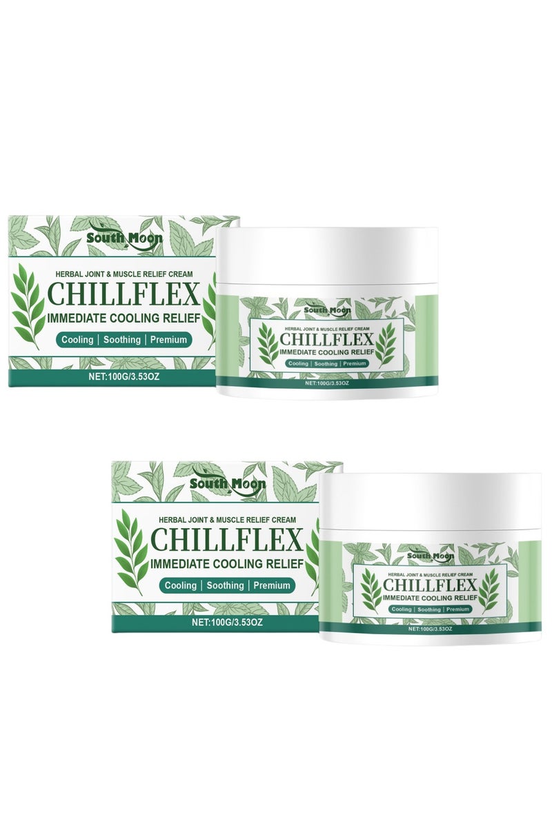 ساوث مون عبوة من كريم تشيل فليكس المنعش بالمنتول - كريم مهدئ يقدم تخفيفًا فوريًا، جل مهدئ بالأعشاب يحتوي على منتول، كريم سريع المفعول لتخفيف الألم في العضلات والمفاصل، مناسب للأنشطة الحركية في جميع أنحاء الجسم 100 جرام*2 - Image 1