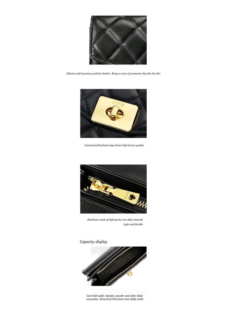 COOGI Lady's Luxury Bags: Leather Petite Chino Grid Chain Bag - Fashionable Single Shoulder Crossbody Bag - Image 5