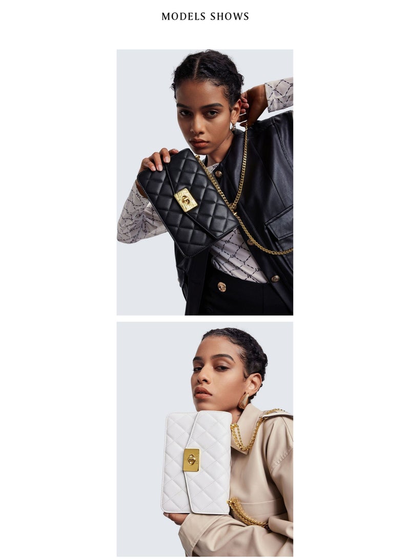 COOGI Lady's Luxury Bags: Leather Petite Chino Grid Chain Bag - Fashionable Single Shoulder Crossbody Bag - Image 3