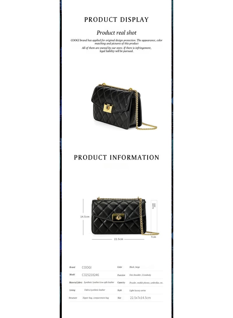 COOGI Lady's Luxury Bags: Leather Petite Chino Grid Chain Bag - Fashionable Single Shoulder Crossbody Bag - Image 2