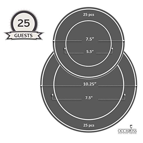 OCCASIONS FINEST PLA "" OCCASIONS "" 50 Plates Pack (25 Guests)-Wedding Party Disposable Plastic Plate Set -25 x 10.25'' Dinner + 25 x 7.5'' Salad & Dessert plates (Scalloped in White/Blue & Gold) - Image 4