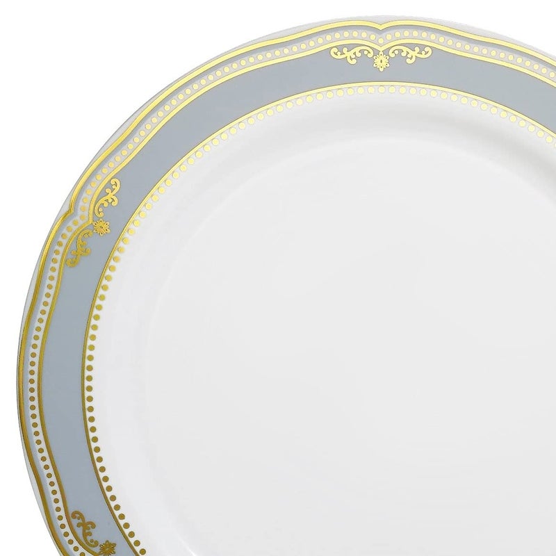 OCCASIONS FINEST PLA "" OCCASIONS "" 50 Plates Pack (25 Guests)-Wedding Party Disposable Plastic Plate Set -25 x 10.25'' Dinner + 25 x 7.5'' Salad & Dessert plates (Scalloped in White/Blue & Gold) - Image 3