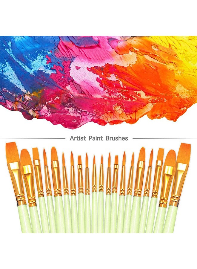 بوفان عبوتان من 20 فرشاة رسم مستديرة مدببة من شعر النايلون، فرش رسم أكريليك للفنانين، للألوان المائية والزيتية، وفنون الوجه والأظافر، والتفاصيل المصغرة، ورسم الصخور، باللون الأخضر - Image 2